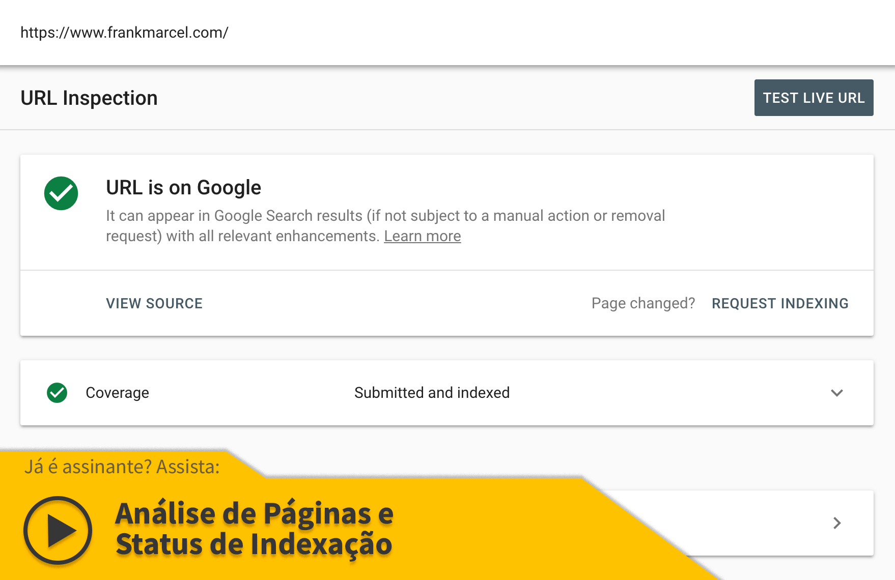 Relatório de Indexação de Vídeo do Google Search Console