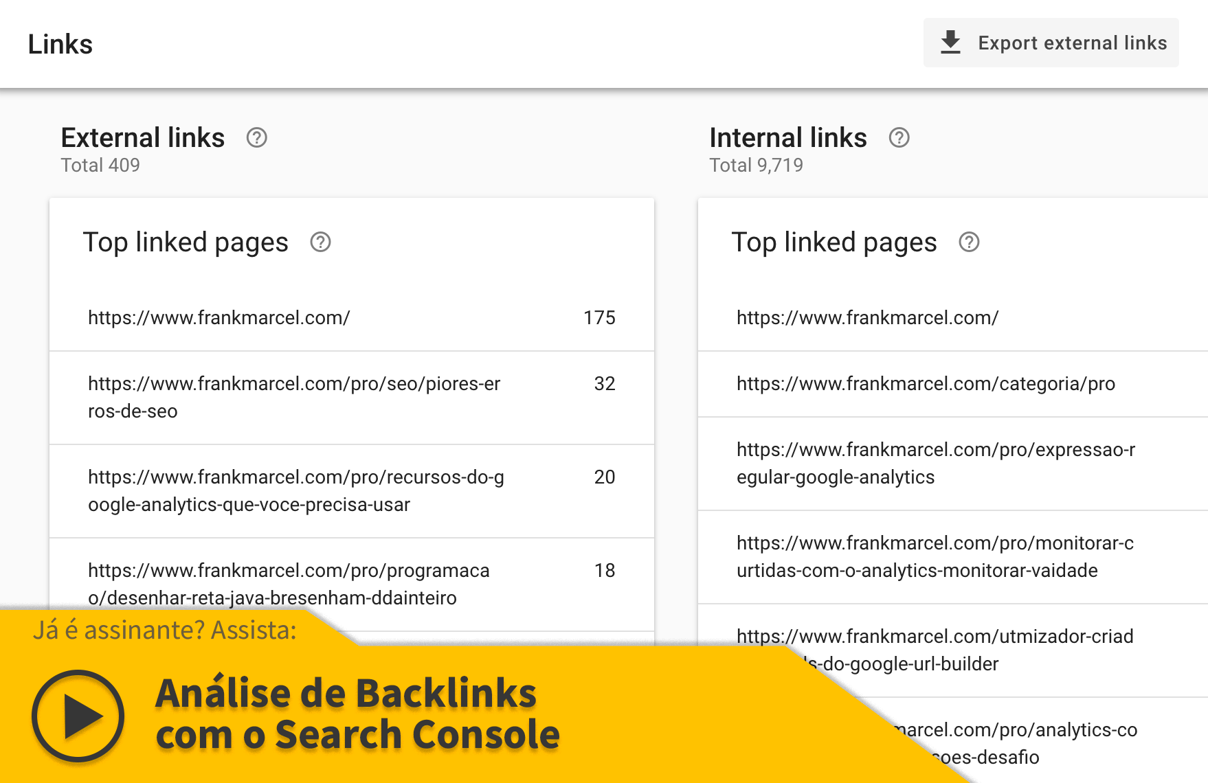 Google Search Console: Análise de Backlinks